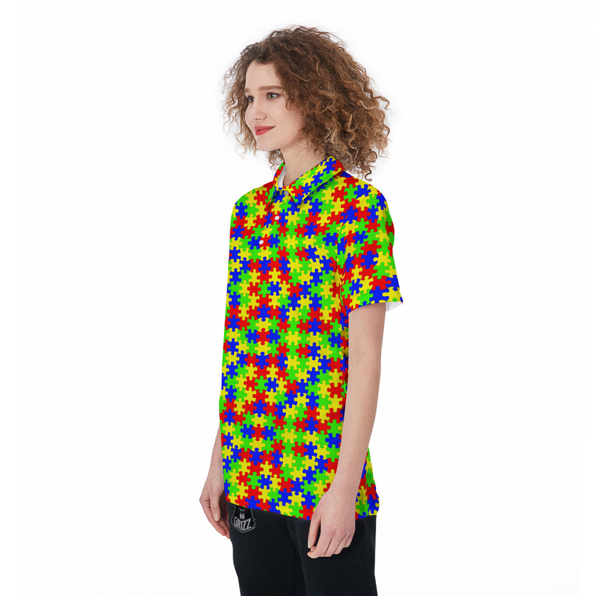 Jigsaw Autism Awareness Print Pattern Women's Golf Shirts-grizzshop