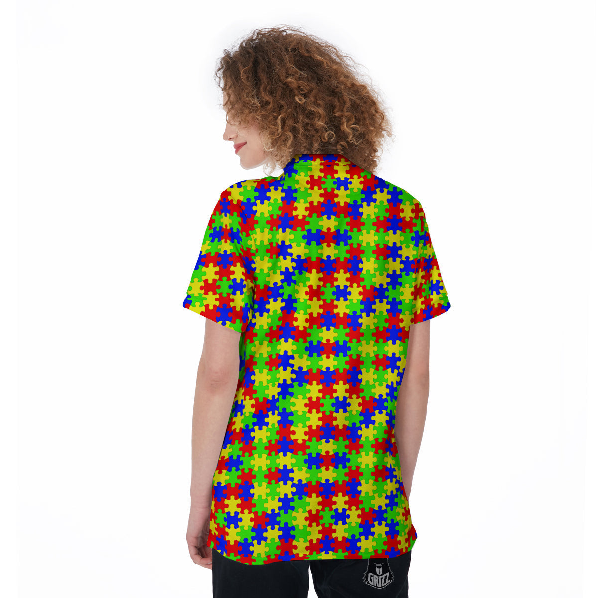 Jigsaw Autism Awareness Print Pattern Women's Golf Shirts-grizzshop