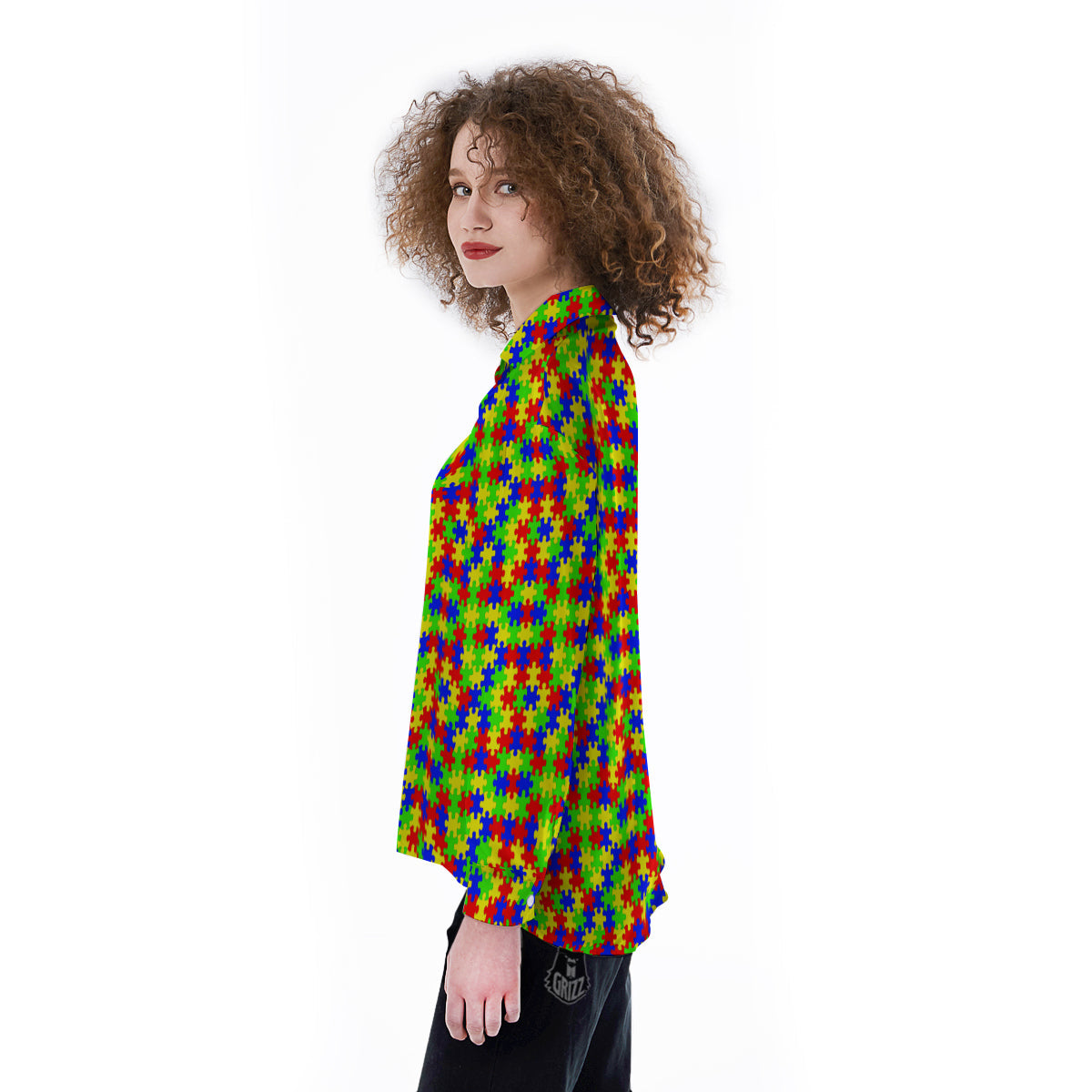 Jigsaw Autism Awareness Print Pattern Women's Long Sleeve Shirts-grizzshop