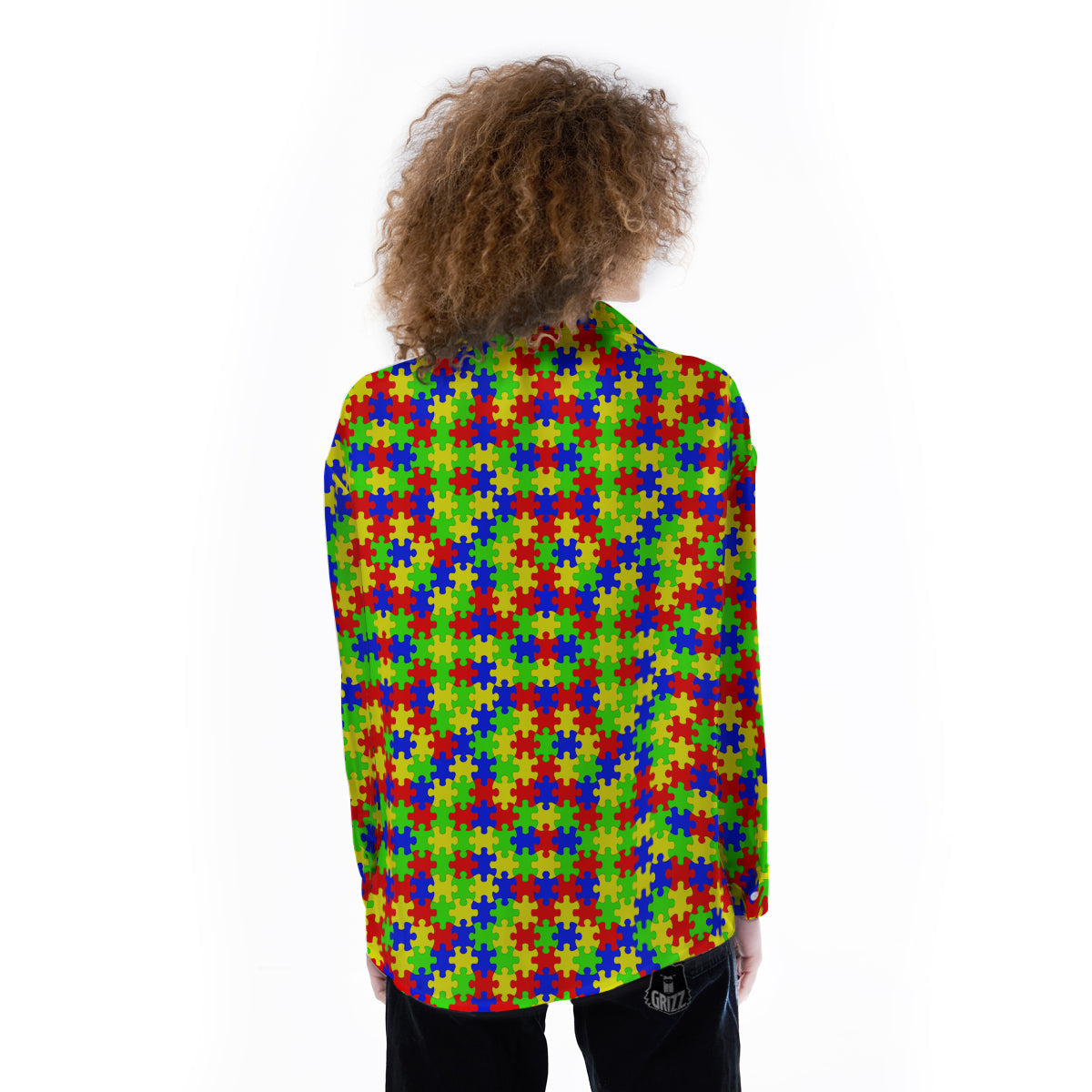 Jigsaw Autism Awareness Print Pattern Women's Long Sleeve Shirts-grizzshop