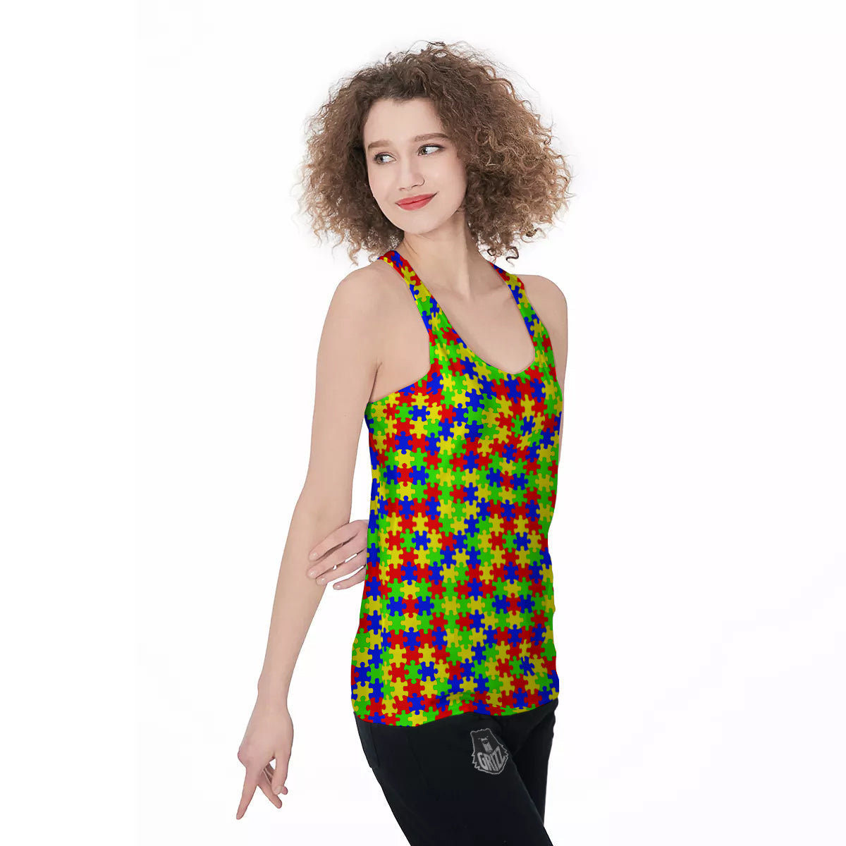 Jigsaw Autism Awareness Print Pattern Women's Racerback Tank Top-grizzshop