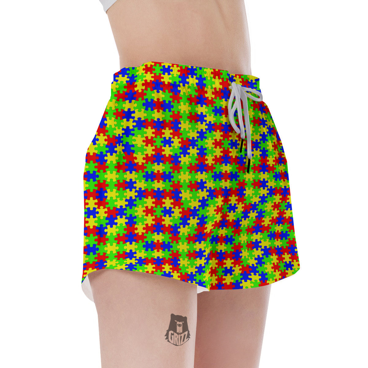 Jigsaw Autism Awareness Print Pattern Women's Shorts-grizzshop