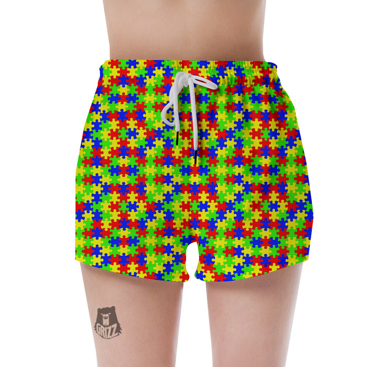 Jigsaw Autism Awareness Print Pattern Women's Shorts-grizzshop