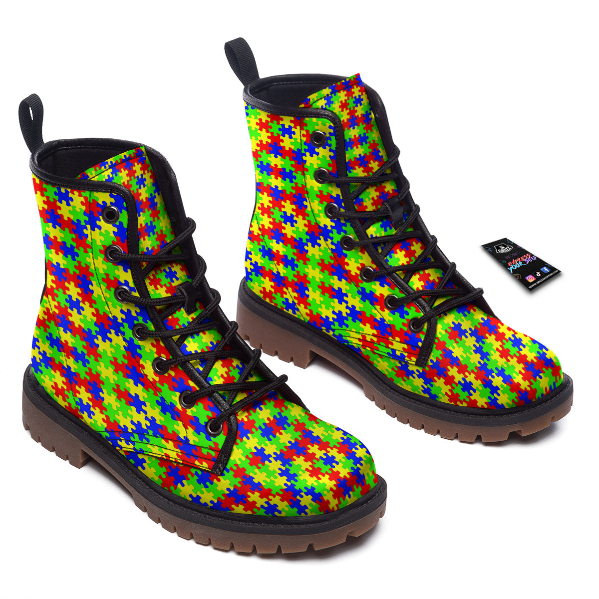 Jigsaw Autism Awareness Print Pattern Work Boots-grizzshop