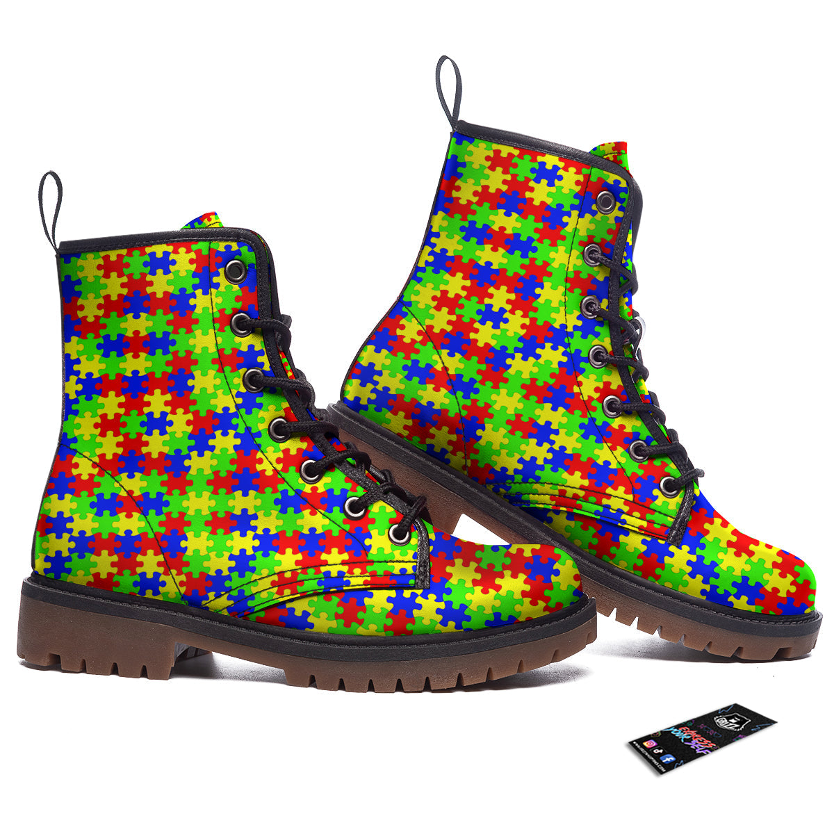 Jigsaw Autism Awareness Print Pattern Work Boots-grizzshop