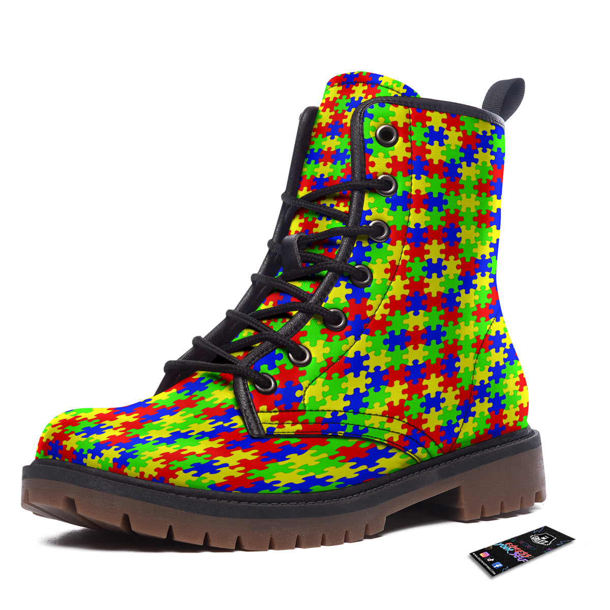 Jigsaw Autism Awareness Print Pattern Work Boots-grizzshop