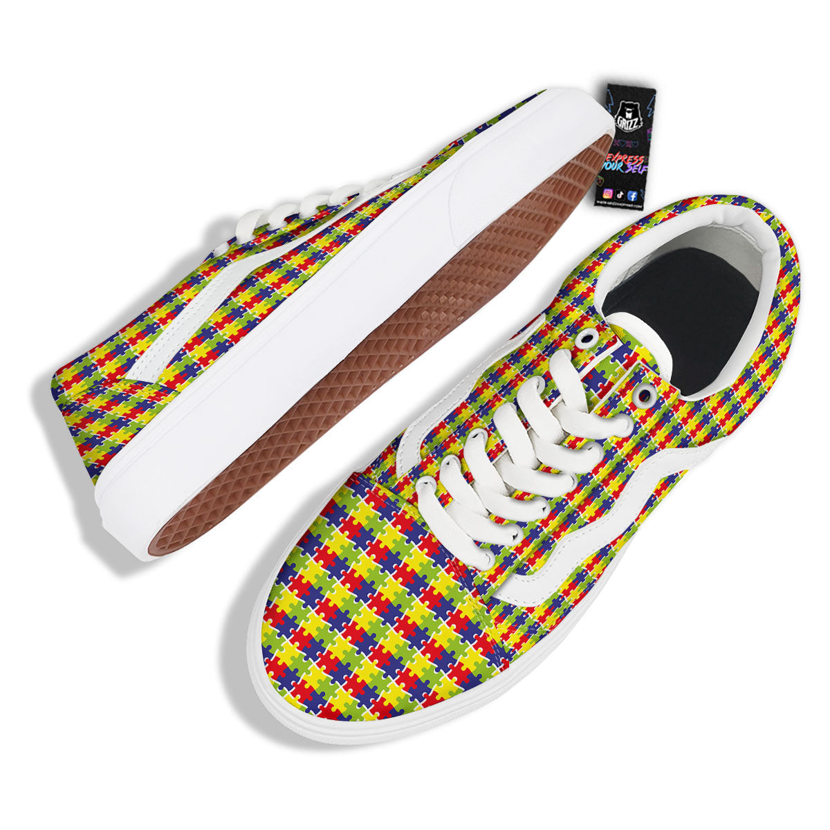 Jigsaw Autism Awareness Print Skate Shoes-grizzshop