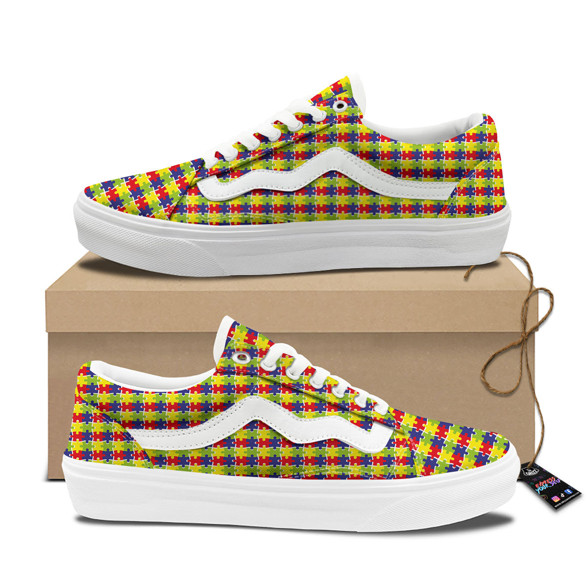 Jigsaw Autism Awareness Print Skate Shoes-grizzshop