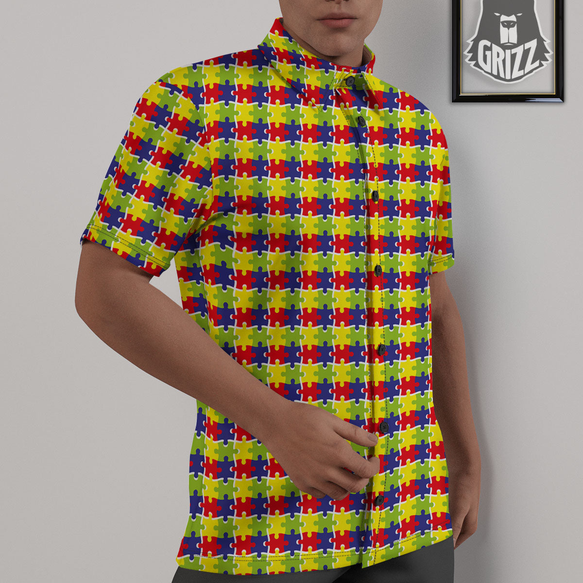 Jigsaw Autism Awareness Print Untucked Shirts-grizzshop