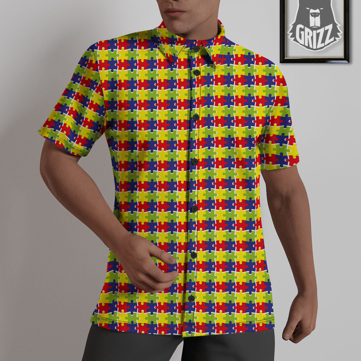 Jigsaw Autism Awareness Print Untucked Shirts-grizzshop