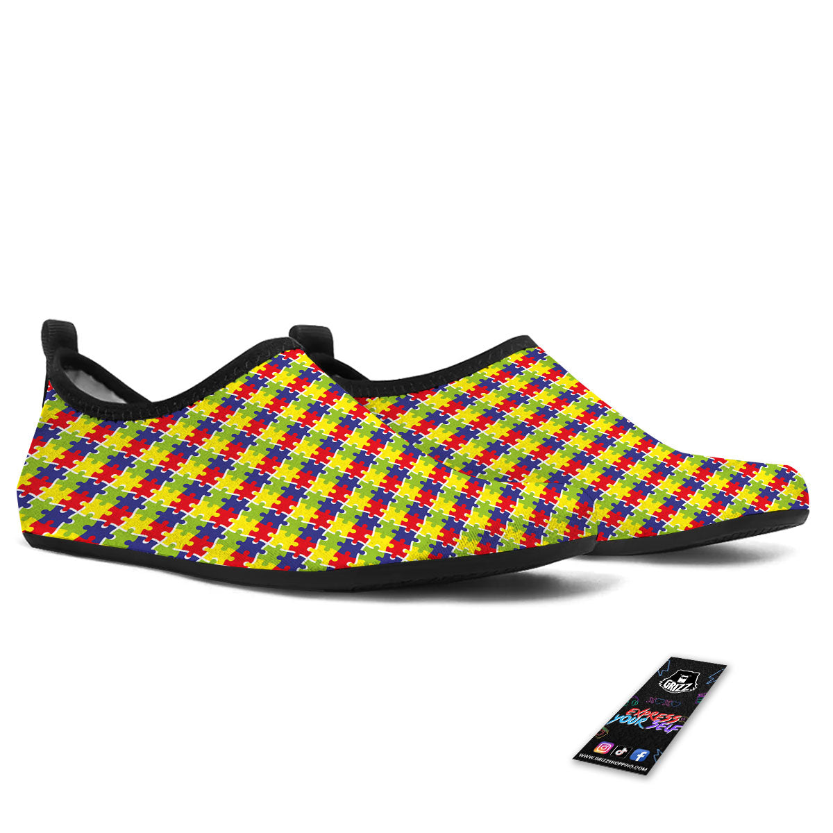 Jigsaw Autism Awareness Print Water Shoes-grizzshop