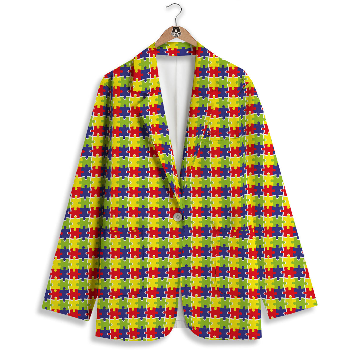 Jigsaw Autism Awareness Print Women's Blazer-grizzshop