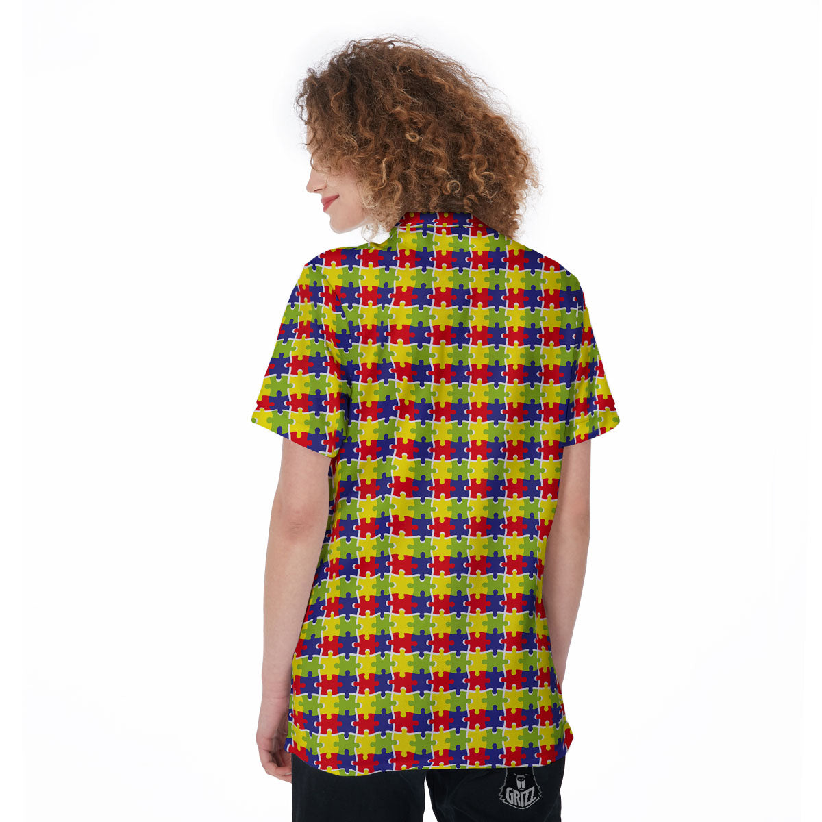 Jigsaw Autism Awareness Print Women's Golf Shirts-grizzshop