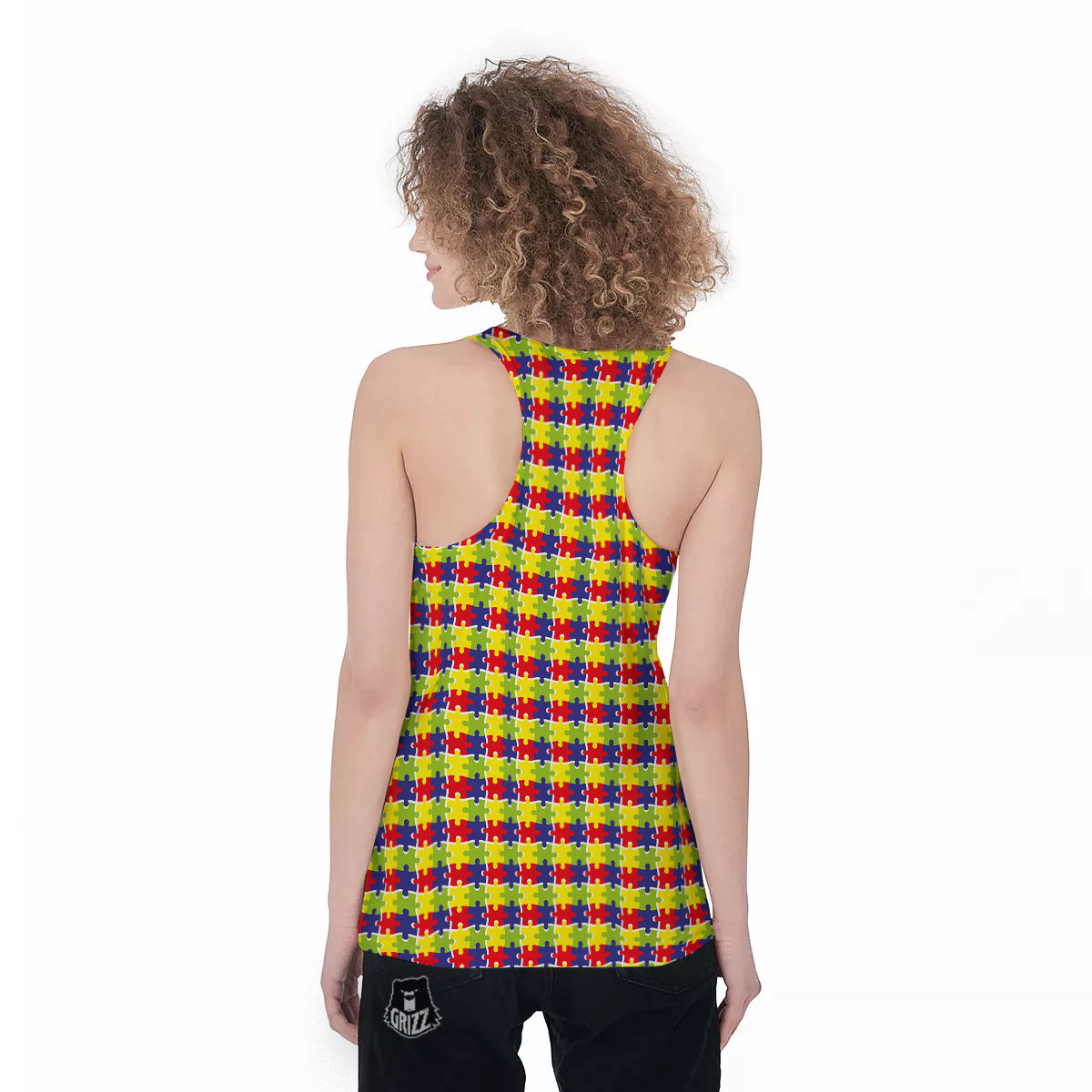 Jigsaw Autism Awareness Print Women's Racerback Tank Top-grizzshop