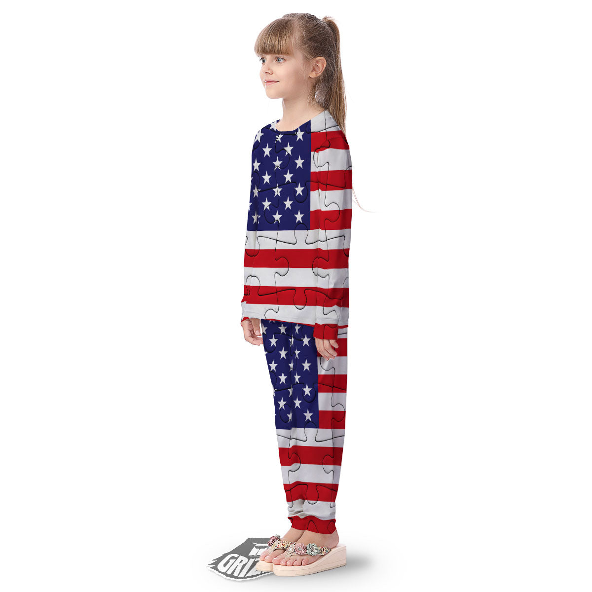 Jigsaw Puzzle American Flag Print Kid's Pajamas-grizzshop
