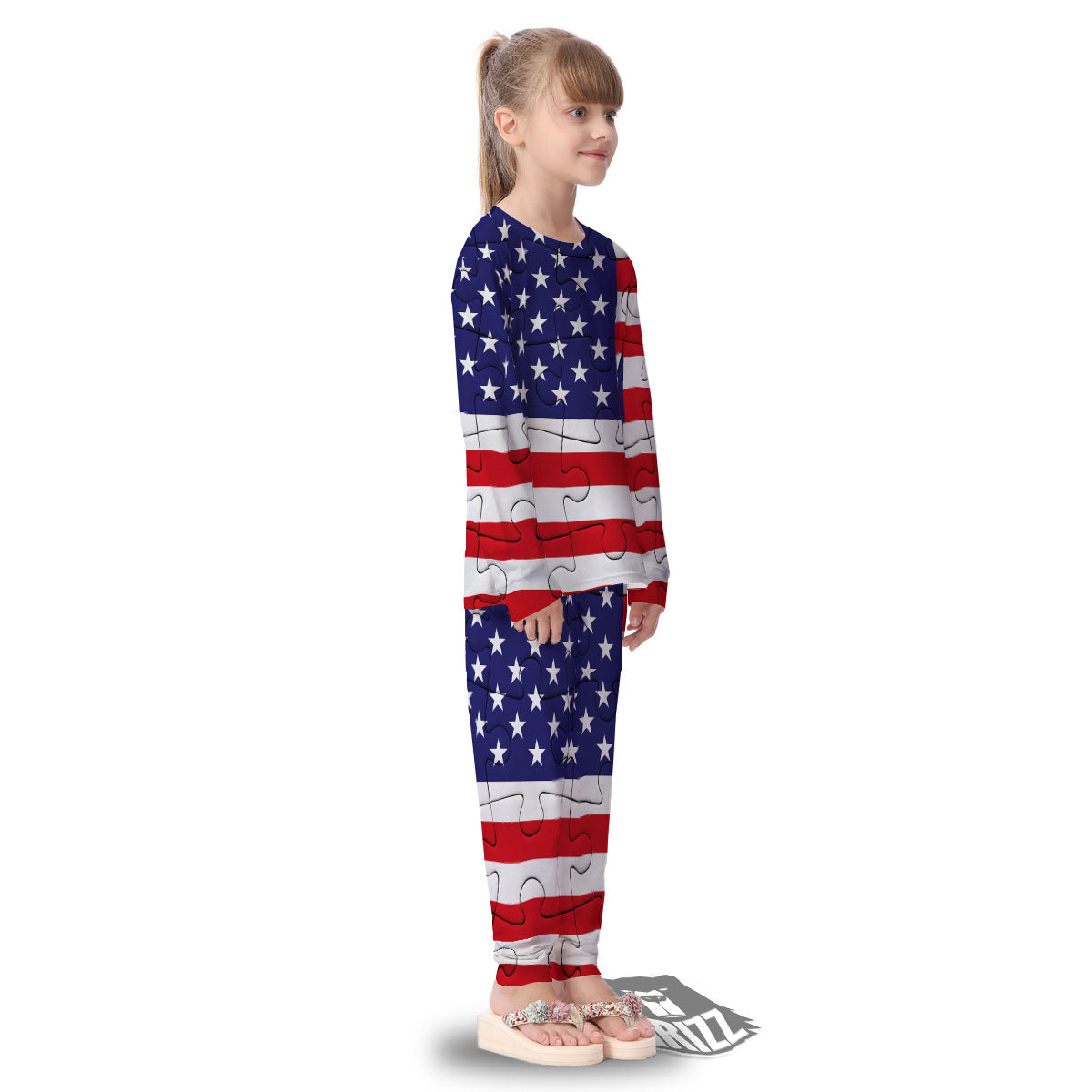 Jigsaw Puzzle American Flag Print Kid's Pajamas-grizzshop