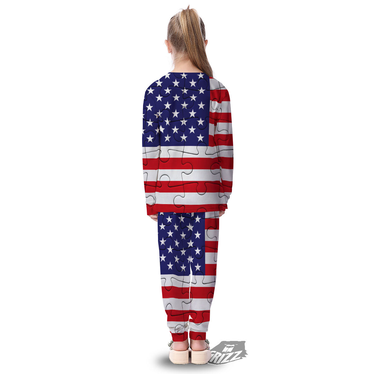 Jigsaw Puzzle American Flag Print Kid's Pajamas-grizzshop