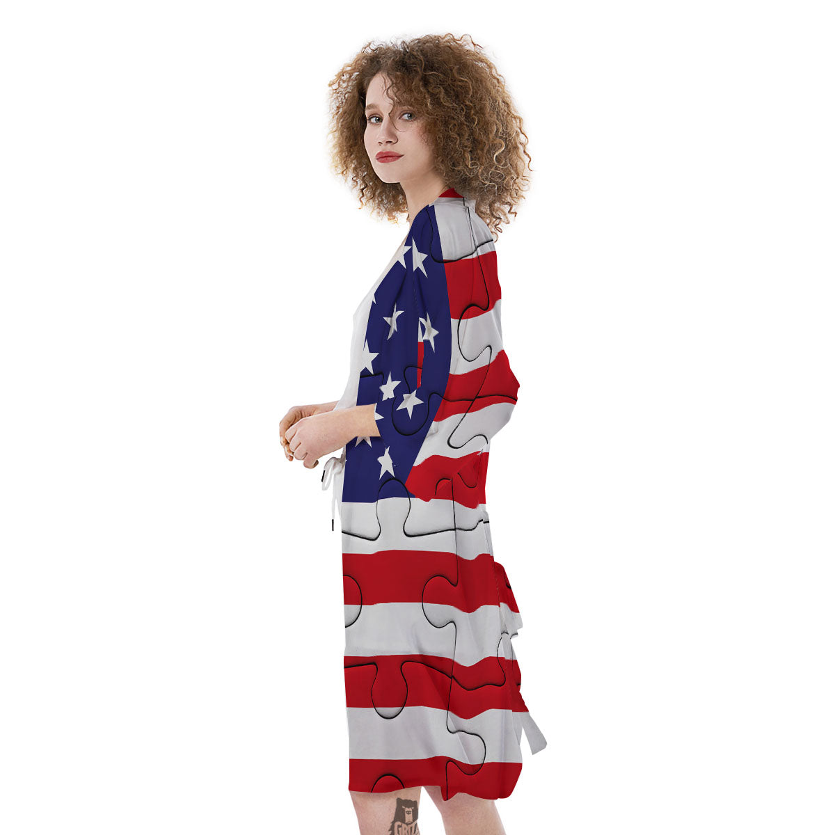 Jigsaw Puzzle American Flag Print Kimono-grizzshop