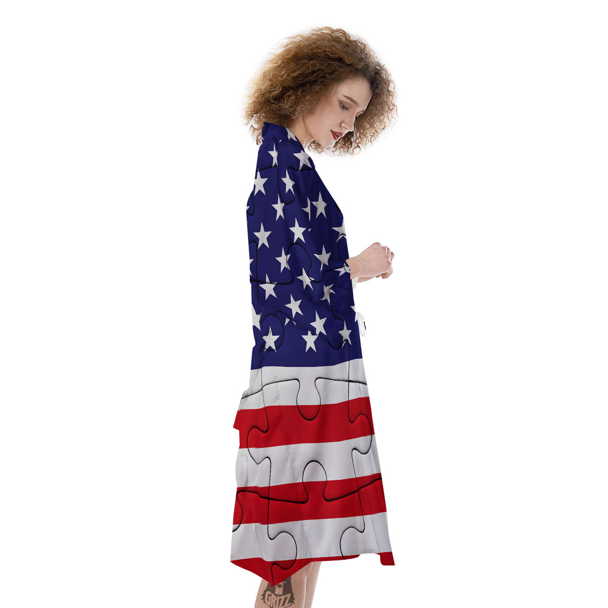 Jigsaw Puzzle American Flag Print Kimono-grizzshop