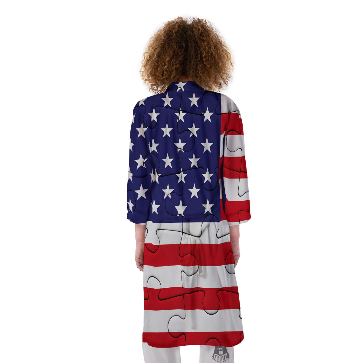 Jigsaw Puzzle American Flag Print Kimono-grizzshop