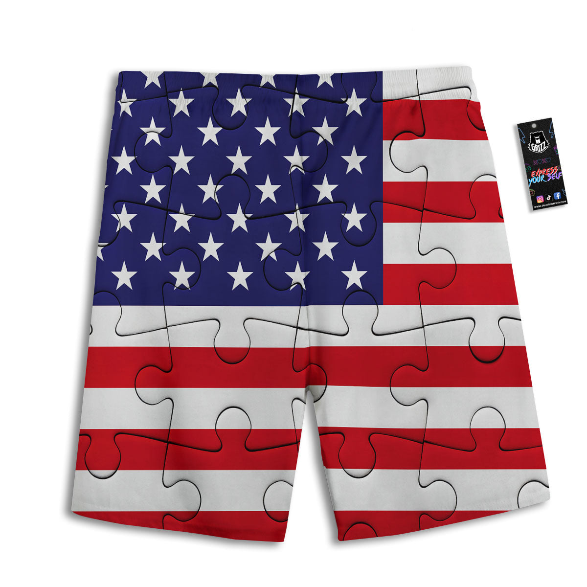 Jigsaw Puzzle American Flag Print Men's Athletic Shorts