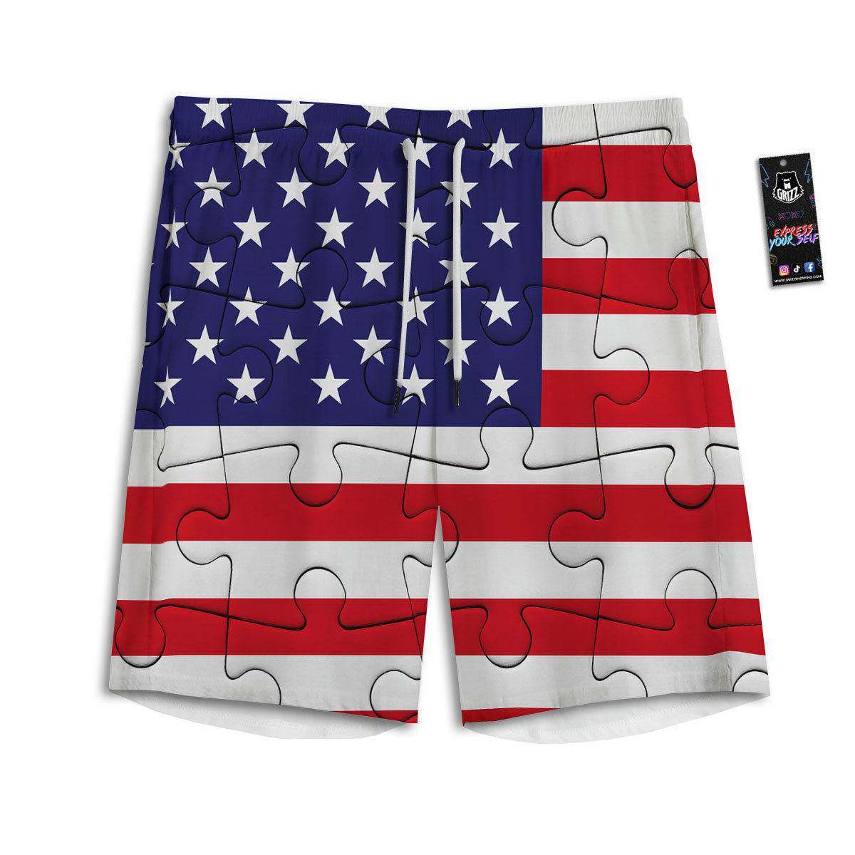 Jigsaw Puzzle American Flag Print Men's Athletic Shorts