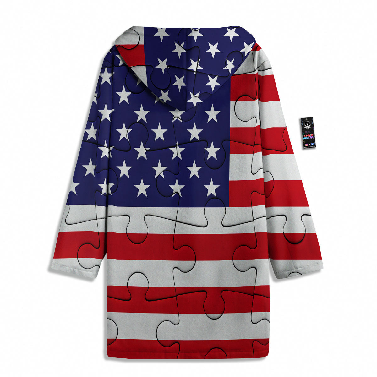 Jigsaw Puzzle American Flag Print Men's Windbreaker Jacket-grizzshop