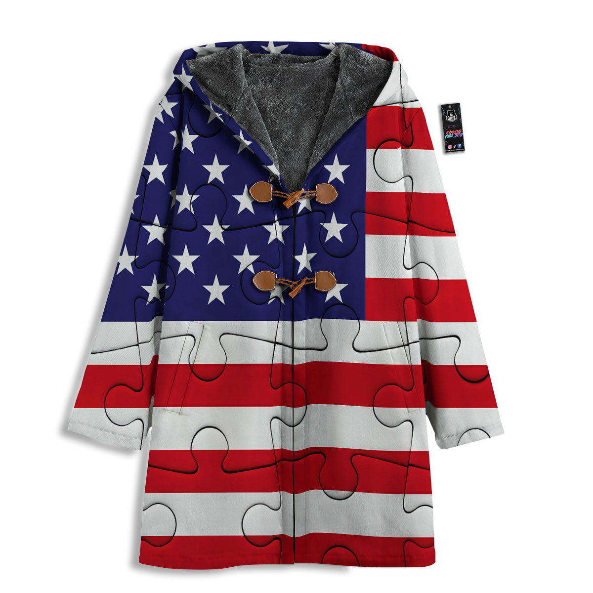 Jigsaw Puzzle American Flag Print Men's Windbreaker Jacket-grizzshop