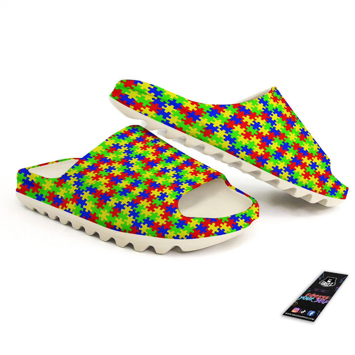 Jigsaw Autism Awareness Print Pattern Sandals-grizzshop