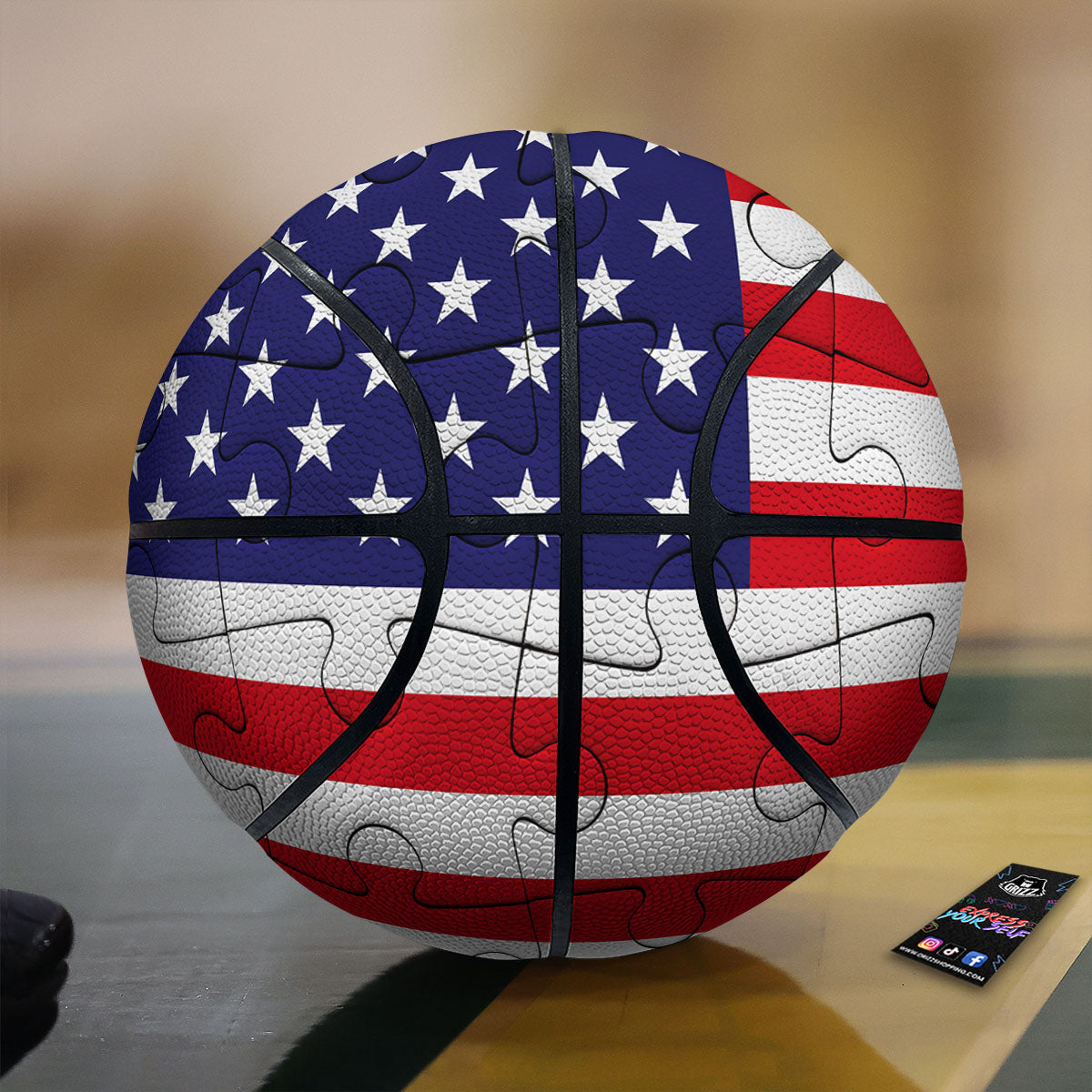 Jigsaw Puzzle American Flag Print Basketball