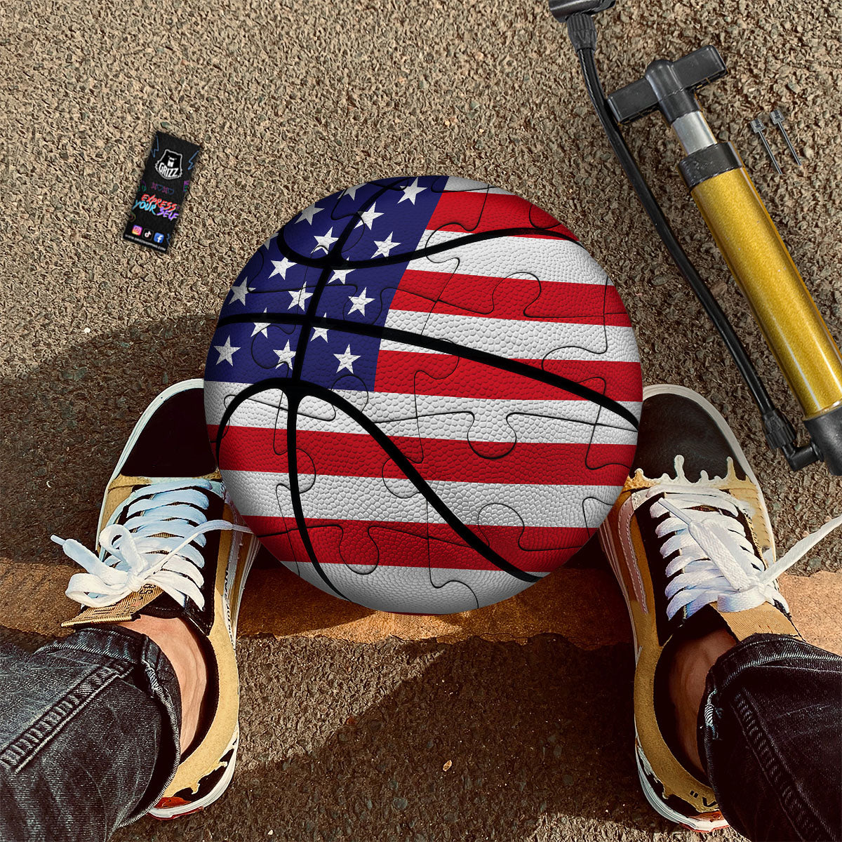 Jigsaw Puzzle American Flag Print Basketball