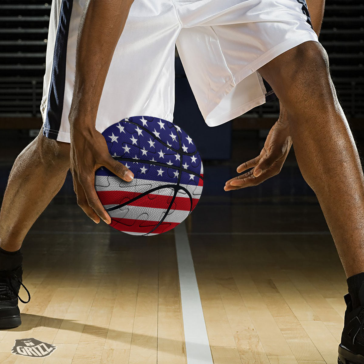 Jigsaw Puzzle American Flag Print Basketball