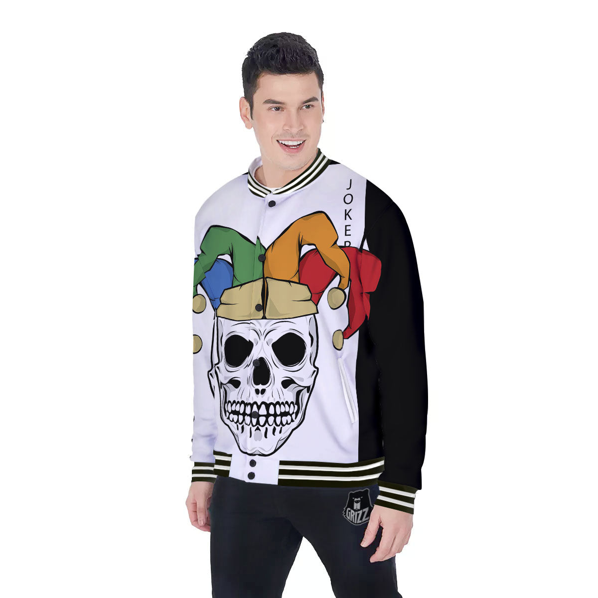 Joker Card Scary Print Baseball Jacket-grizzshop