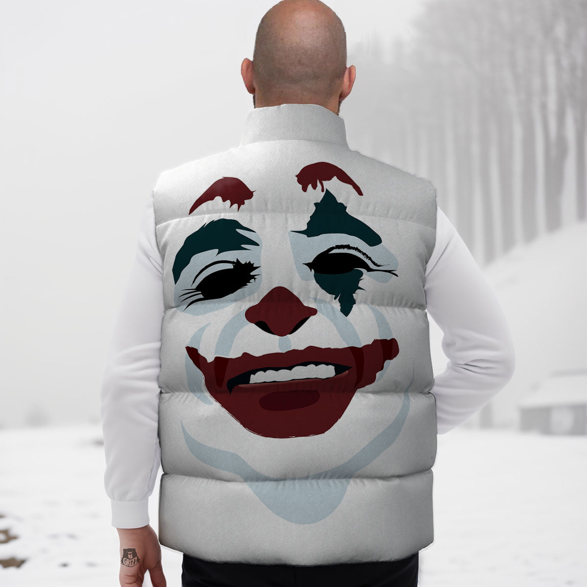 Joker Face Print Down Vest-grizzshop