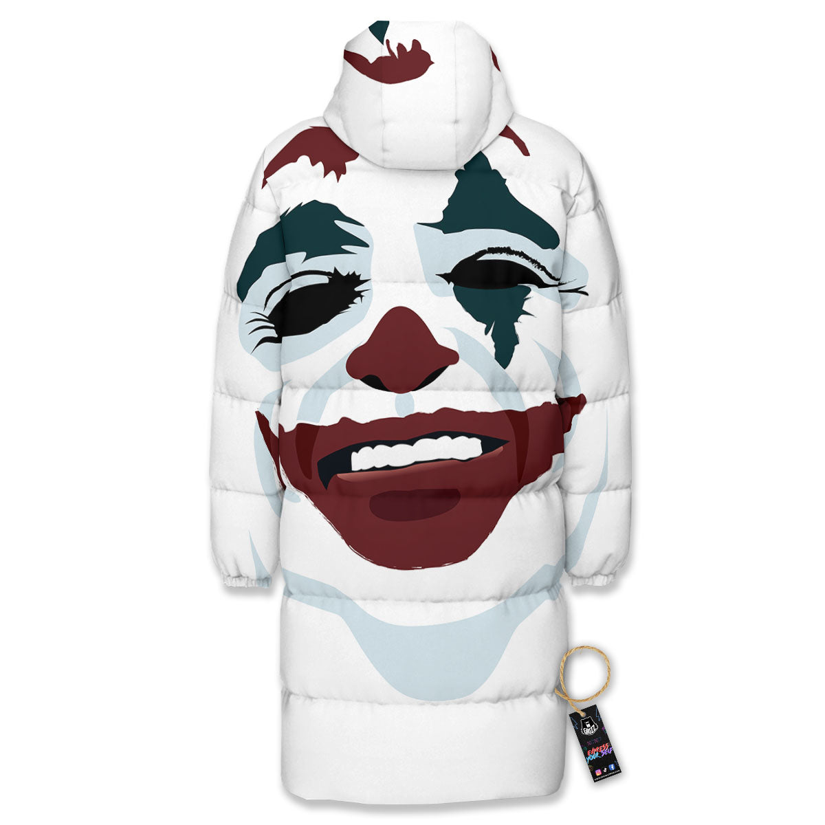 Joker Face Print Long Down Jacket-grizzshop