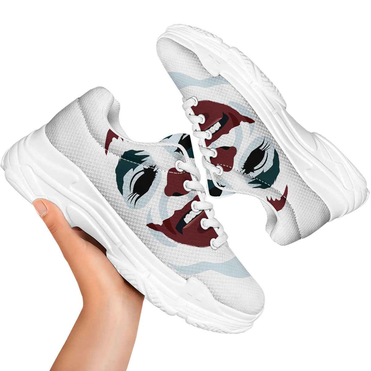 Joker Face Print White Chunky Shoes-grizzshop