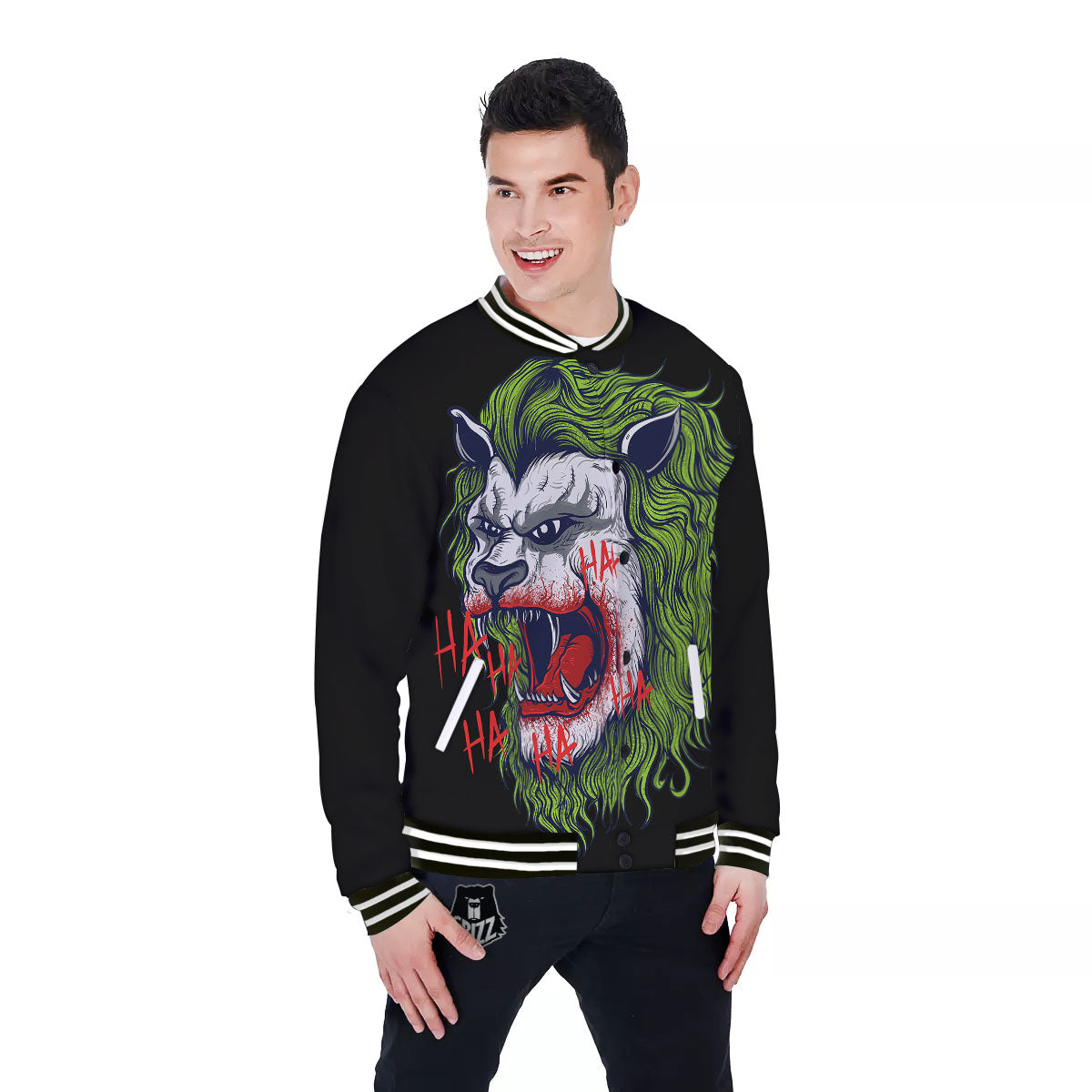 Joker Lion Print Baseball Jacket-grizzshop