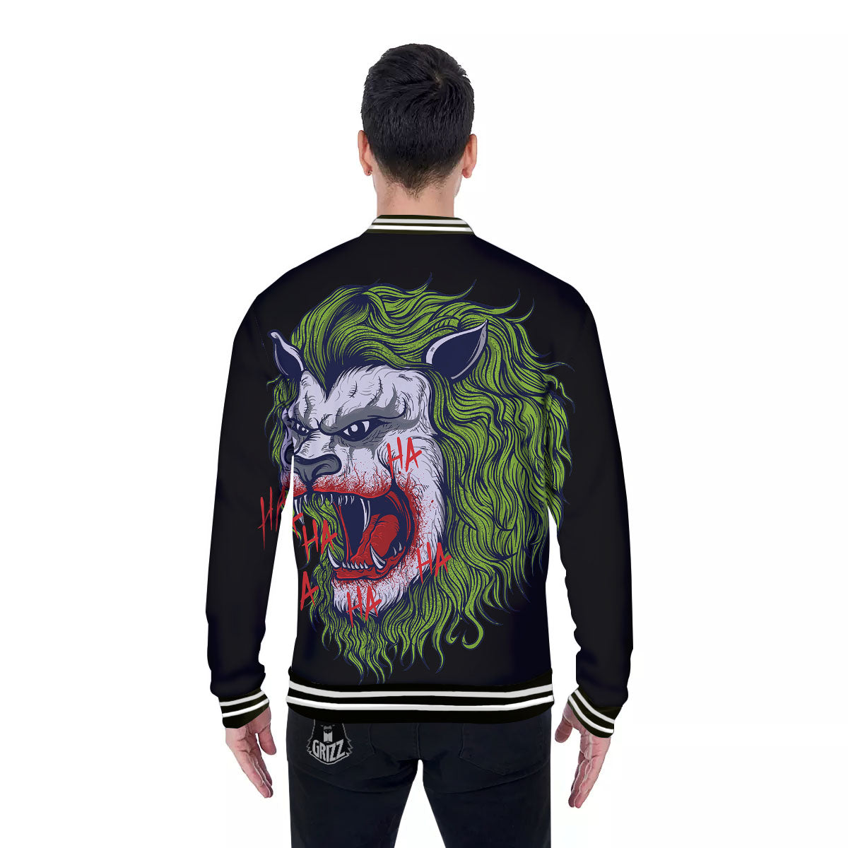 Joker Lion Print Baseball Jacket-grizzshop
