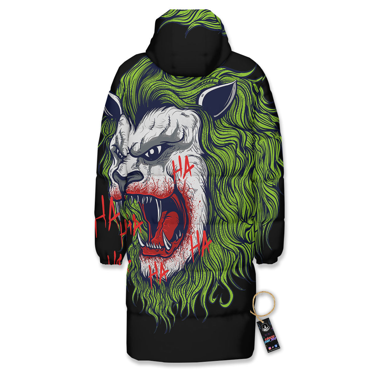 Joker Lion Print Long Down Jacket-grizzshop