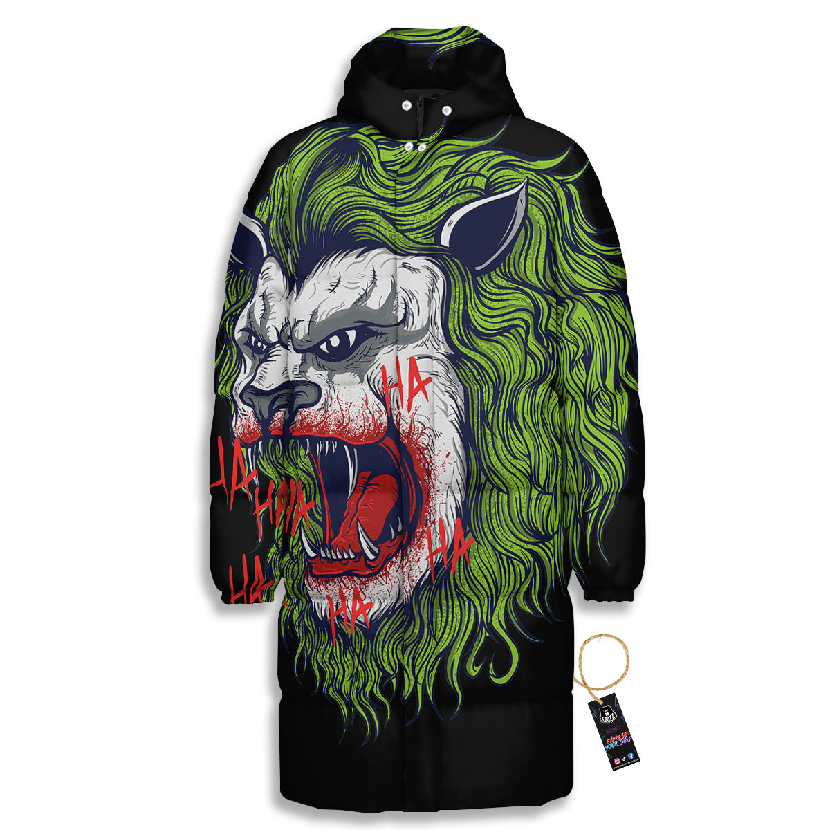 Joker Lion Print Long Down Jacket-grizzshop