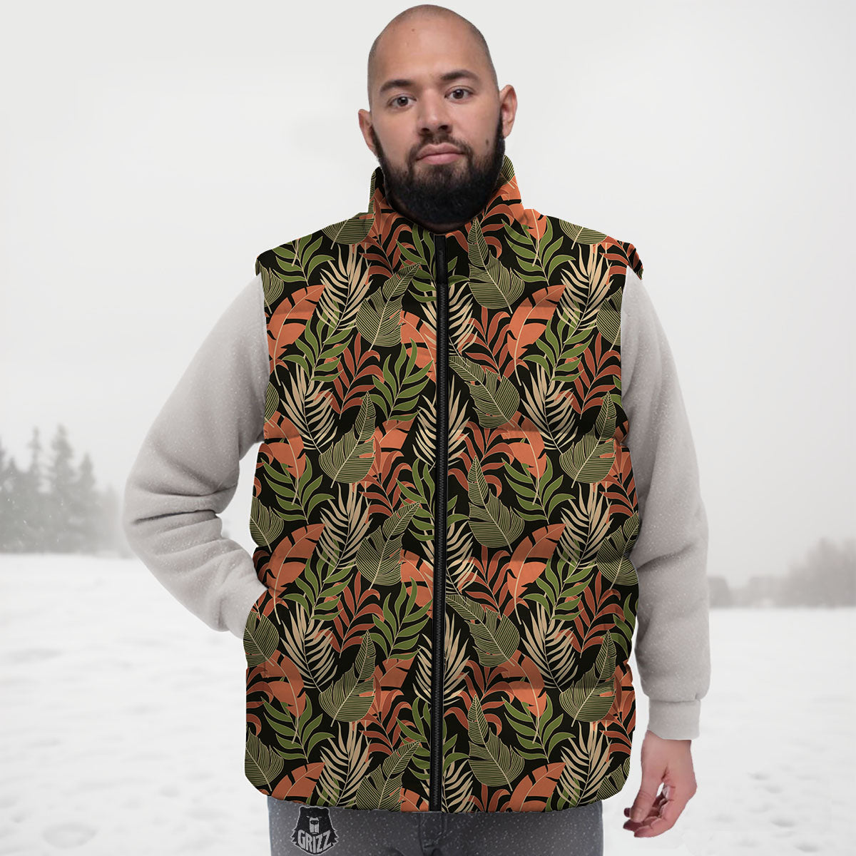 Jungle Hawaii Plants Tropical Print Pattern Down Vest-grizzshop