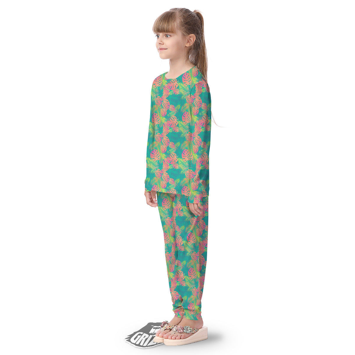 Jungle Hawaiian Colorful Tropical Print Kid's Pajamas-grizzshop