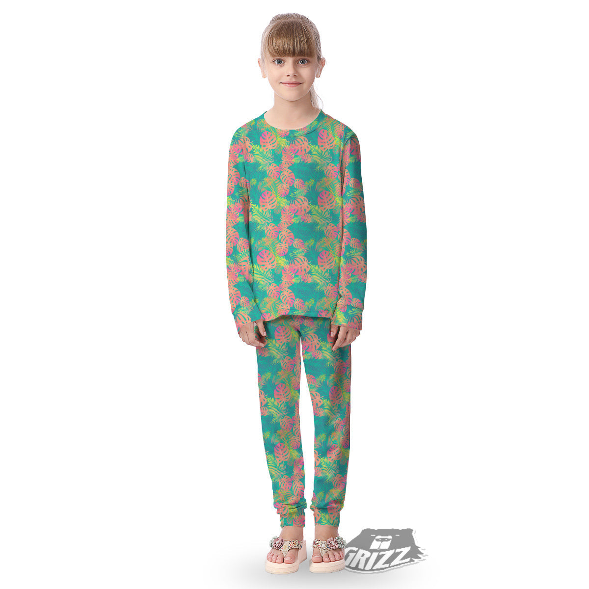 Jungle Hawaiian Colorful Tropical Print Kid's Pajamas-grizzshop