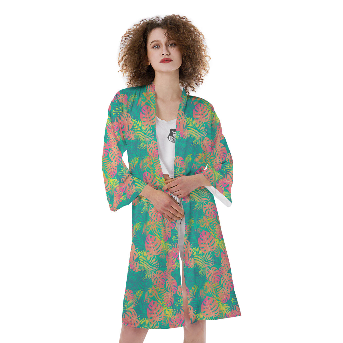 Jungle Hawaiian Colorful Tropical Print Kimono-grizzshop