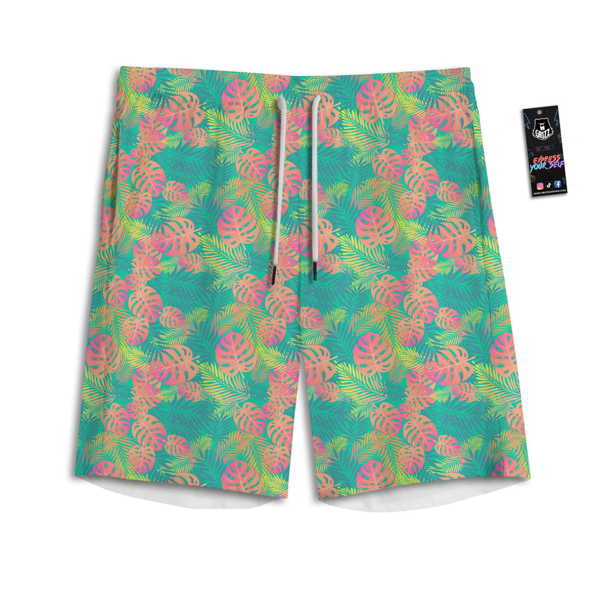 Jungle Hawaiian Colorful Tropical Print Men's Athletic Shorts