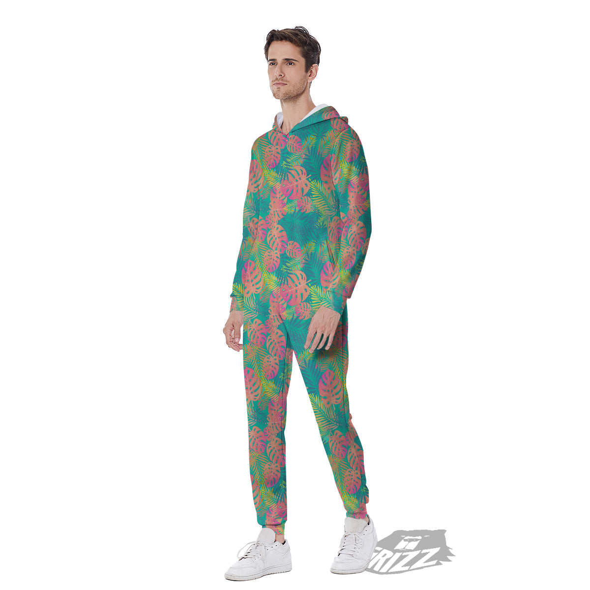 Jungle Hawaiian Colorful Tropical Print Men's Jumpsuit-grizzshop