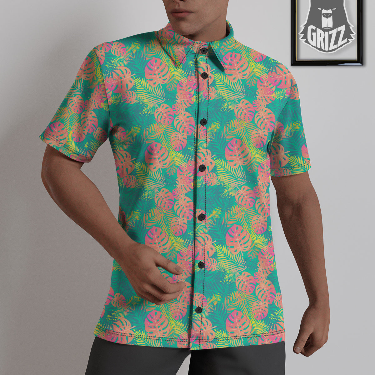 Jungle Hawaiian Colorful Tropical Print Untucked Shirts-grizzshop