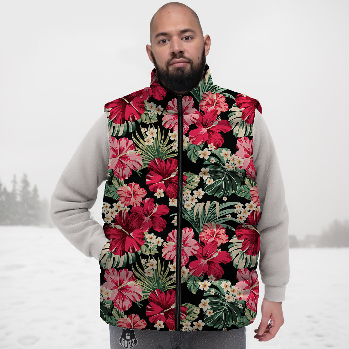 Jungle Hawaiian Tropical Print Pattern Down Vest-grizzshop