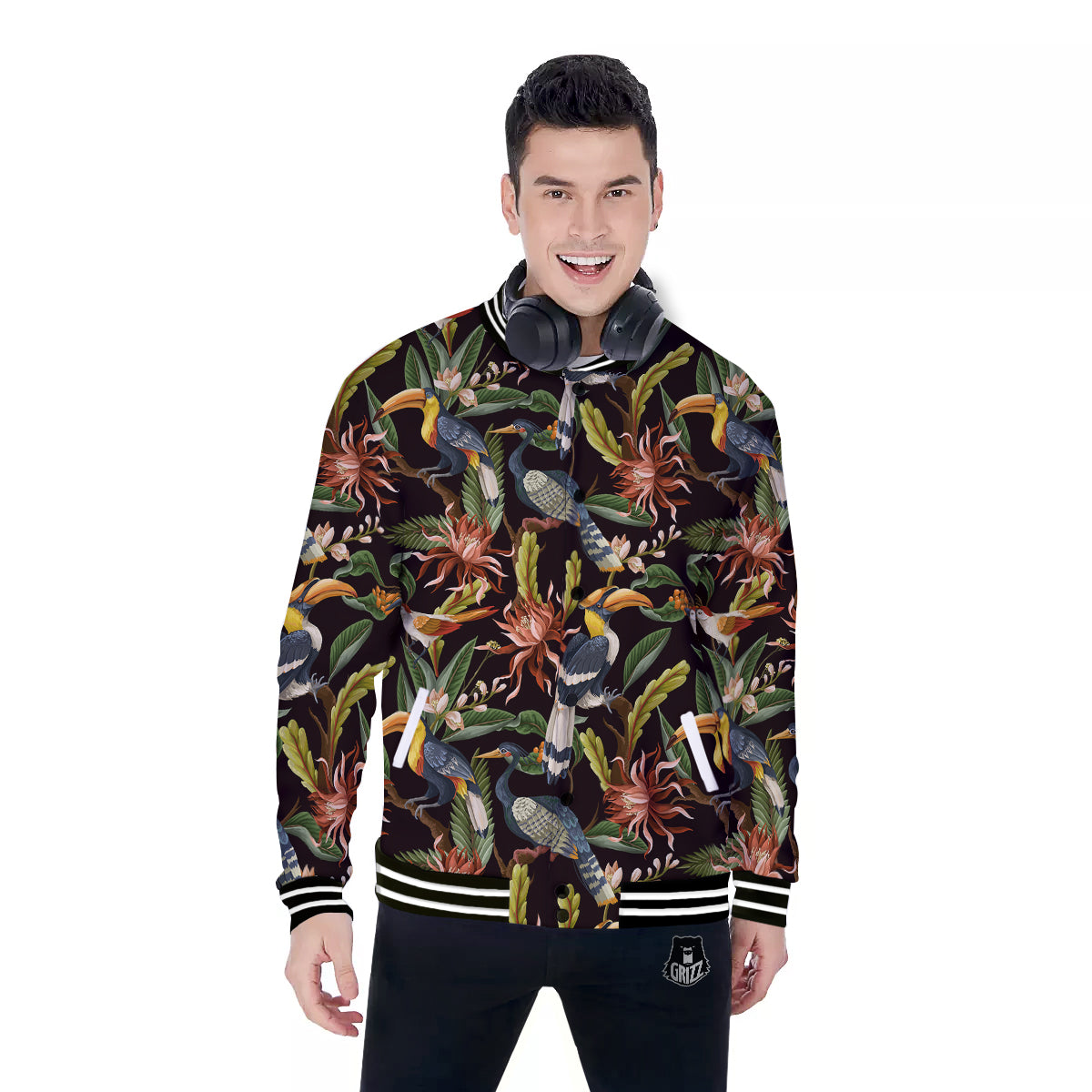 Jungle Tropical Hawaiian Vintage Print Pattern Baseball Jacket-grizzshop