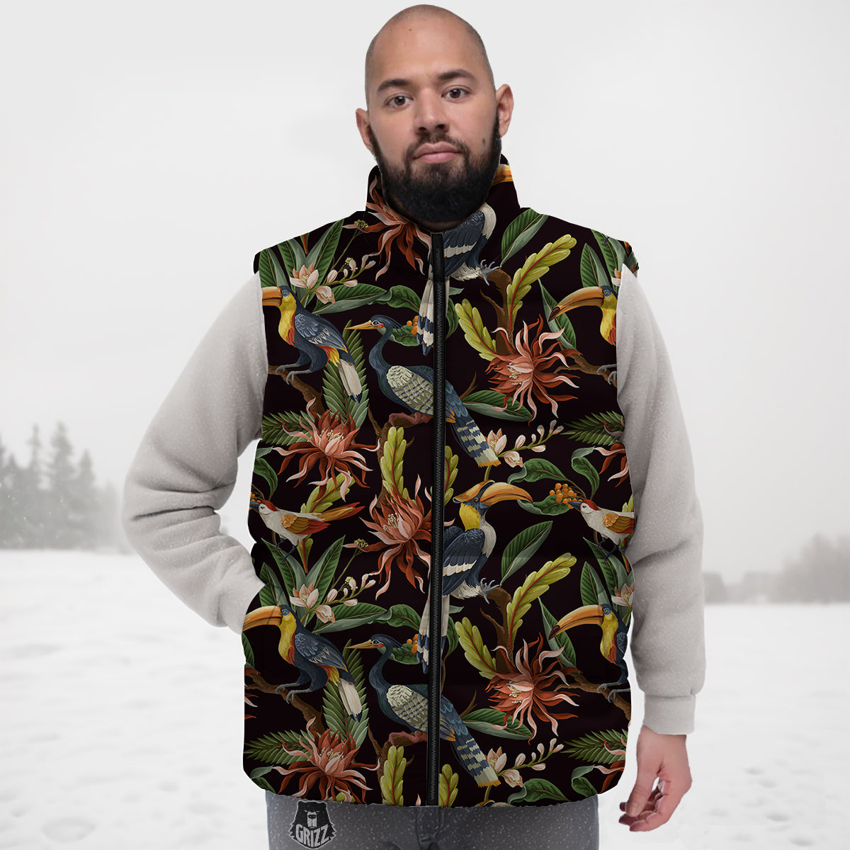 Jungle Tropical Hawaiian Vintage Print Pattern Down Vest-grizzshop